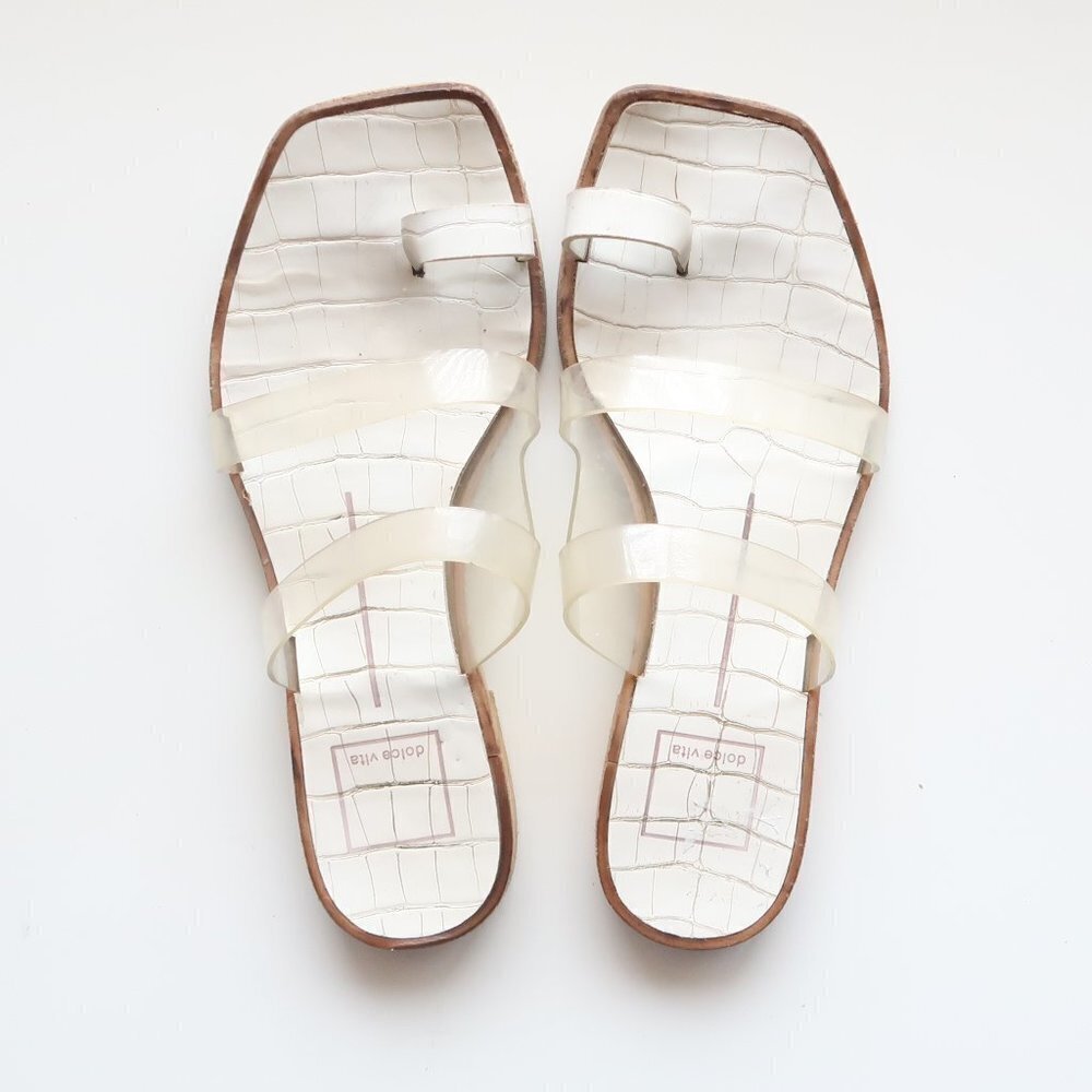Dolce Vita White & Transparent Strappy Flat Slip-on / Slide / Flip-flop Sandals